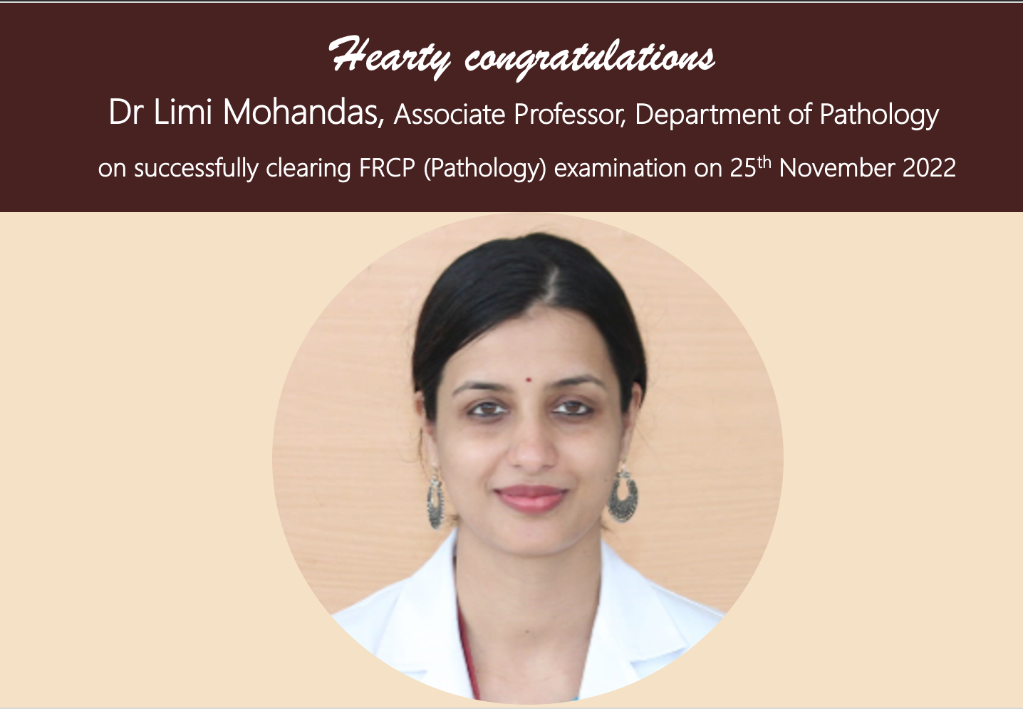 Hearty Congratulations Dr Limi Mohandas | SGMC