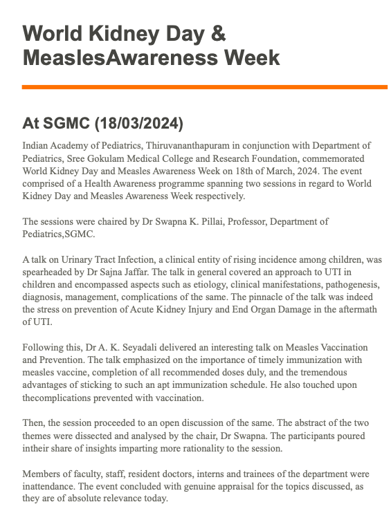World Kidney Day & MeaslesAwareness Week (18/03/2024)