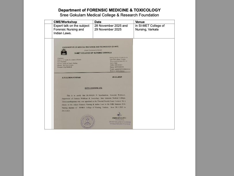 Expert talk on the subject Forensic Nursing and Indian Laws-28 ,29November 2025